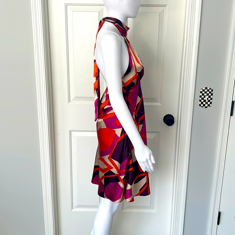 NWOT KLD Signature Abstract Print Silk Slip Satin Vintage Halter Mini Dress -M - Picture 5 of 9